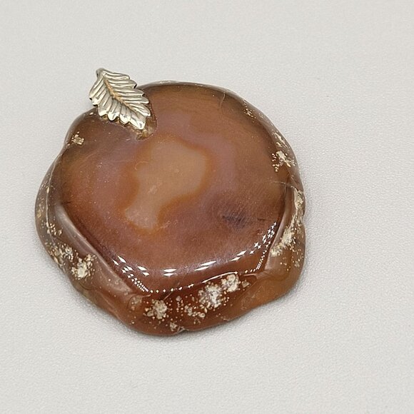 Large Brown Agate Slice Pendant Natural Pattern Silver Tone Necklace Craft - Picture 1 of 7